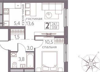 Продается 2-комнатная квартира, 37.8 м2, Пермь, ЖК Погода, Серебристая улица, 3