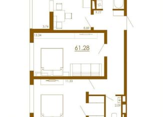 Продается двухкомнатная квартира, 61.3 м2, село Белоглинка, Парковая улица, 3к1