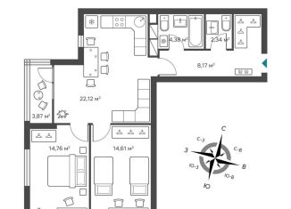 Продаю 2-ком. квартиру, 70.3 м2, Нижний Новгород