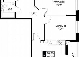 Продаю 2-ком. квартиру, 69.1 м2, Ростов-на-Дону, Первомайский район