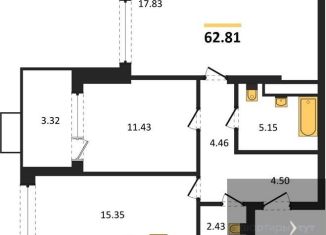 Двухкомнатная квартира на продажу, 62.8 м2, Воронеж, Железнодорожный район, набережная Чуева, 7