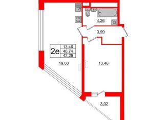 1-комнатная квартира на продажу, 42.3 м2, Санкт-Петербург, Планерная улица, 91к1