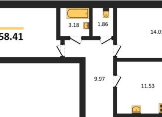 Продается двухкомнатная квартира, 58.4 м2, Воронежская область, улица Лидии Рябцевой, 42