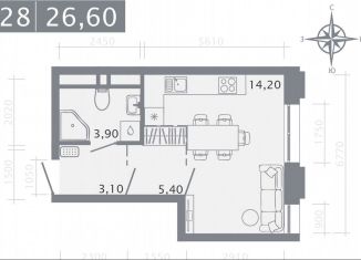 Продаю квартиру студию, 26.6 м2, Татарстан, улица Шишкина, 3