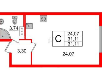 Продажа квартиры студии, 31.1 м2, Санкт-Петербург, муниципальный округ Финляндский, Полюстровский проспект, 77Б