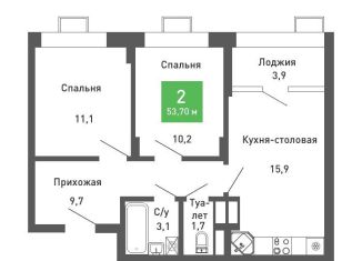 Продам 2-ком. квартиру, 54.3 м2, Воронеж, Железнодорожный район