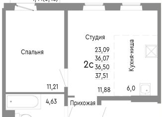 Двухкомнатная квартира на продажу, 36.5 м2, Челябинск, Нефтебазовая улица, 1к2, Советский район