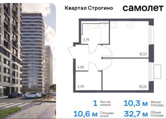 Продаю 1-комнатную квартиру, 32.7 м2, Красногорск, жилой комплекс Квартал Строгино, к2