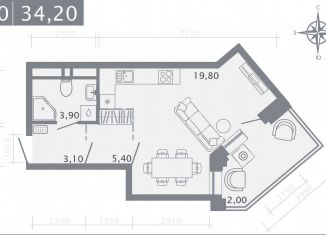 Продается квартира студия, 34.2 м2, Татарстан, улица Шишкина, 3