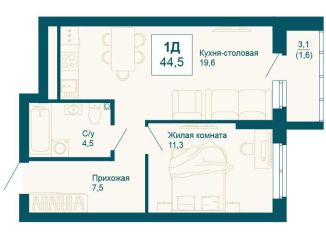 Продается 1-комнатная квартира, 44.5 м2, Екатеринбург, Чкаловский район, улица 8 Марта, 197