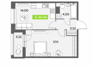 Продается однокомнатная квартира, 40.4 м2, Санкт-Петербург, метро Звёздная