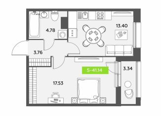 Продается 1-комнатная квартира, 41.1 м2, Санкт-Петербург, метро Звёздная