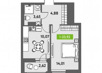 Продам 1-ком. квартиру, 33.9 м2, Санкт-Петербург, Московский район