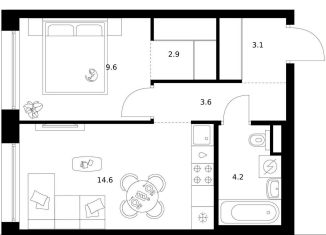 Продам 1-комнатную квартиру, 38 м2, Москва, метро Варшавская, жилой комплекс Москворечье, 1.1