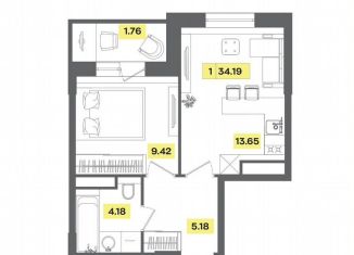 Продается 1-комнатная квартира, 34.2 м2, деревня Радумля