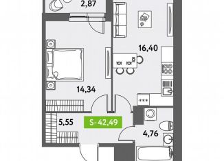 Продаю 1-ком. квартиру, 42.5 м2, Санкт-Петербург, Московский район