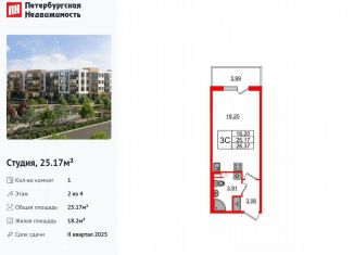 Квартира на продажу студия, 25.2 м2, посёлок Шушары