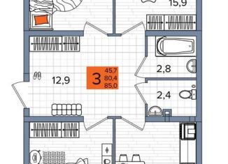 Продается трехкомнатная квартира, 85 м2, Краснодар, улица Западный Обход, 65/1