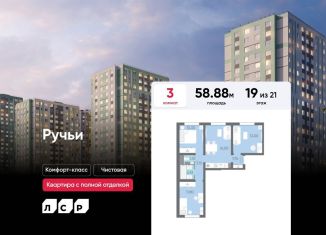 Продажа 3-ком. квартиры, 58.9 м2, Санкт-Петербург, муниципальный округ Полюстрово