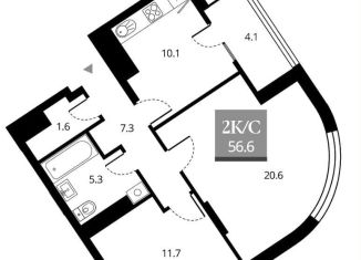 Продается двухкомнатная квартира, 56.6 м2, Новосибирская область, Прибрежная улица, 4/2