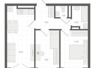 2-комнатная квартира на продажу, 52.9 м2, Екатеринбург, Ленинский район