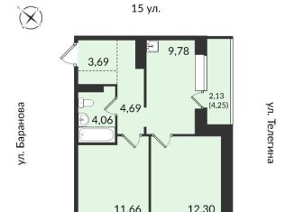 Продается 2-комнатная квартира, 48.3 м2, Ижевск, Ленинский район, улица Баранова, 37А