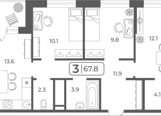 Продается трехкомнатная квартира, 67.8 м2, Тюмень, Дамбовская улица, 29к1, ЖК Кватро