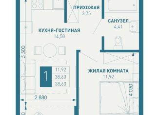 1-комнатная квартира на продажу, 38.1 м2, посёлок Берёзовый