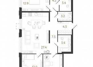 Трехкомнатная квартира на продажу, 93.7 м2, Санкт-Петербург, метро Парнас