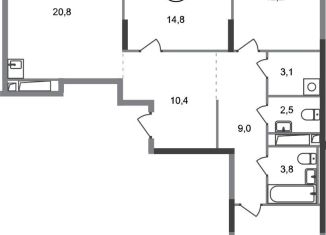 Продается 3-комнатная квартира, 88.6 м2, деревня Рассказовка, деревня Рассказовка, 2