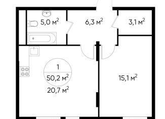 Продам 1-комнатную квартиру, 50.2 м2, деревня Рассказовка, деревня Рассказовка, 1