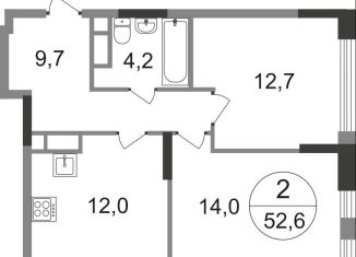 Продам 2-ком. квартиру, 52.6 м2, деревня Рассказовка, 2-я Боровская улица, 1