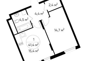 1-ком. квартира на продажу, 41.4 м2, деревня Рассказовка, деревня Рассказовка, 1