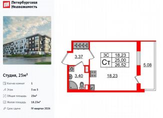 Продаю квартиру студию, 25 м2, Санкт-Петербург, муниципальный округ Пулковский Меридиан