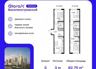 Продажа 3-ком. квартиры, 80.6 м2, Санкт-Петербург, муниципальный округ Морской, улица Челюскина, 10