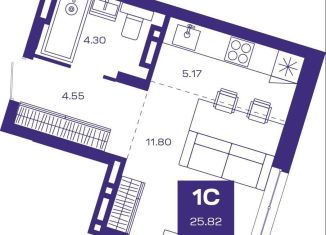 Продается однокомнатная квартира, 25.8 м2, рабочий посёлок Краснообск