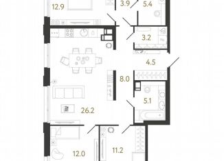 Продается 3-ком. квартира, 92.4 м2, Санкт-Петербург, метро Парнас