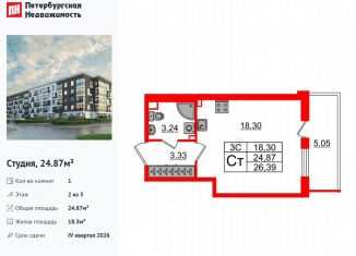 Продаю квартиру студию, 24.9 м2, Санкт-Петербург, муниципальный округ Пулковский Меридиан