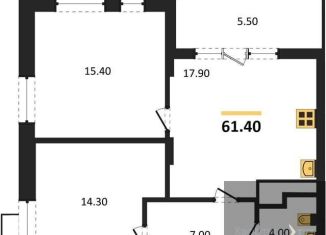 2-комнатная квартира на продажу, 61.4 м2, Воронеж, Железнодорожный район