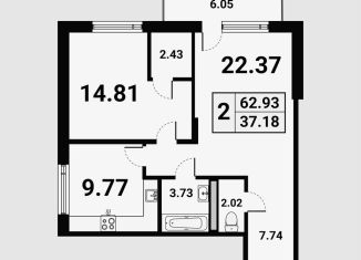 2-ком. квартира на продажу, 62.6 м2, Санкт-Петербург, улица Асафьева, 3к1, муниципальный округ Шувалово-Озерки