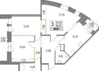 3-ком. квартира на продажу, 86 м2, Санкт-Петербург, муниципальный округ Комендантский Аэродром, Коломяжский проспект, 13к2