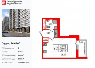 Продажа квартиры студии, 24.4 м2, Санкт-Петербург, Кубинская улица, 78к2, метро Ленинский проспект