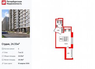 Продаю квартиру студию, 24.4 м2, Санкт-Петербург, метро Московская, Кубинская улица, 78к2