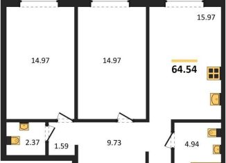 Продается 2-комнатная квартира, 64.5 м2, Новосибирск, Ленинский район, улица Забалуева, с10