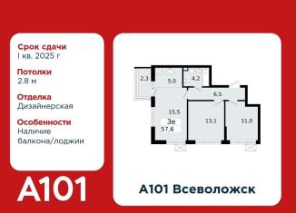 3-ком. квартира на продажу, 57.6 м2, Ленинградская область, микрорайон Южный, 3.2