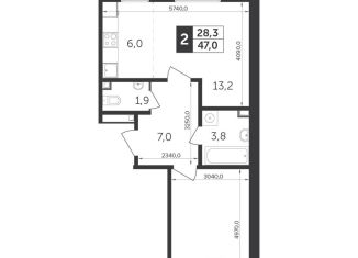 Продажа 2-комнатной квартиры, 47 м2, поселок Нагорное, жилой комплекс Датский квартал, к1