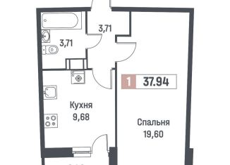 Продается однокомнатная квартира, 37.9 м2, Мурино, ЖК Авиатор