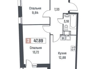 Продаю 2-комнатную квартиру, 47.9 м2, Мурино, ЖК Авиатор