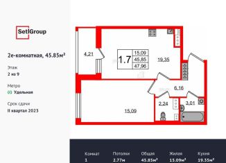 Продается 1-комнатная квартира, 45.1 м2, Санкт-Петербург, метро Удельная, Манчестерская улица, 3к2