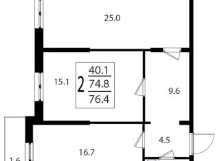2-комнатная квартира на продажу, 76.4 м2, рабочий посёлок Андреевка, Клубная улица, 38А, ЖК Андреевка